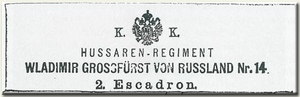 A Wladimir Orosz Nagyherceg nevét viselő Cs. és K. 14. huszárezred bélyegzőlenyomata